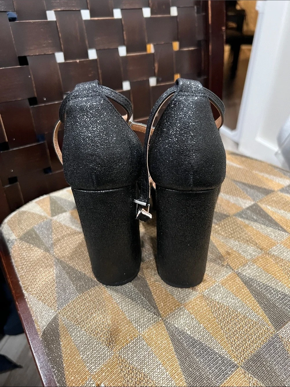 Report Black Glitter Platform Mary Jane Block Heels